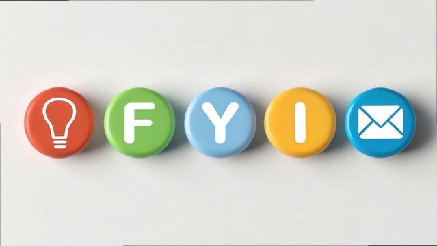 Scattered Icons Forming Letters FYI on Light Background