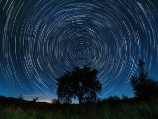 Star trails with light painting and celestial theme