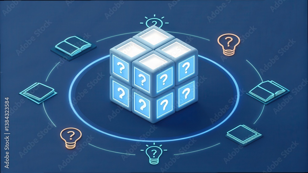 Poster Puzzle Icons Representing Knowledge and Inquiry in Modern Design