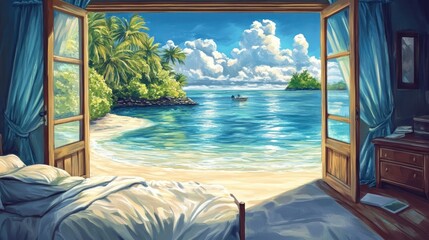 Fototapeta premium Tropical Paradise Bedroom View