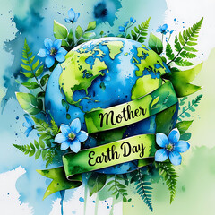 Mother Earth Day Watercolor Illustration Eco-Friendly Art & Nature