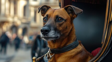 Obraz premium City Dog Carriage Ride for European Charm.