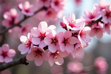 Naklejka premium Delicate pink sakura blossoms, intricate branch pattern, tree, cherry blossom, wallpaper