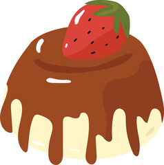 Vanilla Pudding With Chocolate Sauce and Strawberry On Top