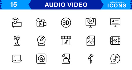 Explore Our Audio Video Icons Collection for Creative Projects. This Set Features Multimedia, Sound, and Video Symbols Perfect for UI and Web Design.