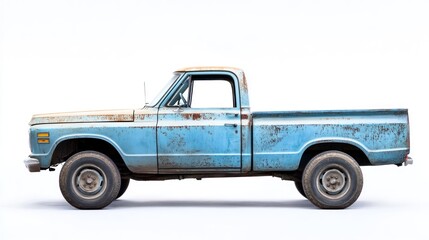 Rustic Blue Pickup Truck, Isolated, Studio Shot, Rust, Vintage