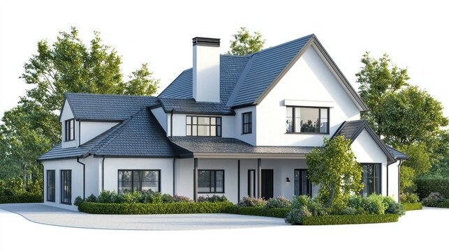 Custom-built dream home isolated on white background