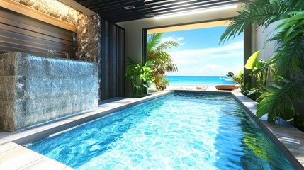 Luxurious indoor pool with ocean view