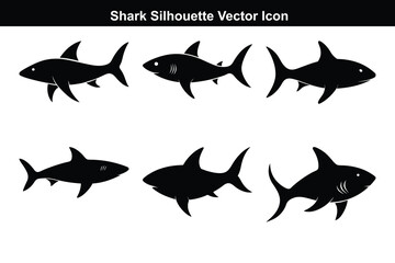 Vector set of black and white animal shark illustration.