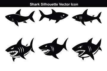 Vector set of black and white animal shark illustration.