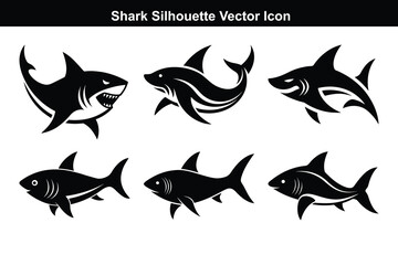 Vector set of black and white animal shark illustration.