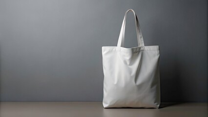 Simple White Tote Bag, Minimalist Everyday Bag, Gray Background, Modern Design, Product Photography