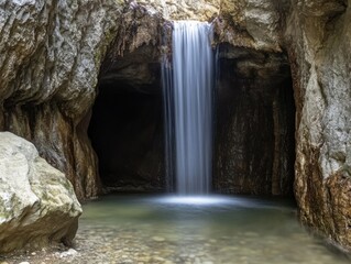 Naklejka premium Waterfall light painting and long exposure with text space on right