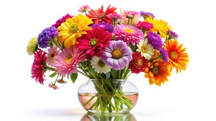 Fototapeta premium Colorful Flower Bouquet in Glass Vase - Vibrant Floral Arrangement Photography