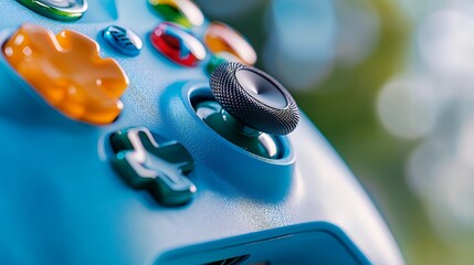 Close up blue gaming controller detail