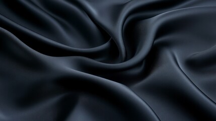 Luxurious dark blue silk fabric, smooth texture and elegant sheen for fashion design