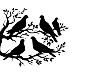 Birds Silhouette Hand Drawn Illustration Black and White Vector Isolated