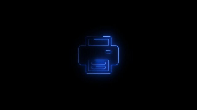 Glowing neon printer icon.printing machine icon with a glowing neon effect on a dark background.