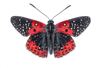 Obraz premium Red-black butterfly, studio shot, white background, insect illustration.