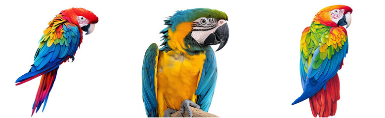 Fototapeta premium A colorful parrot perched on a simple transparant background, with detailed feathers and vibrant colors.