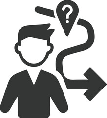 Obraz premium Grey Person with Question Mark Location Pin and Forward Arrow on Transparent Background