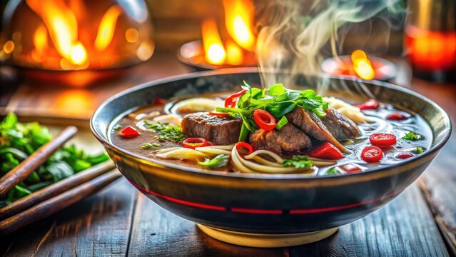 Delicious Beef Pho: Double Exposure Restaurant Lunch - 4K Photo