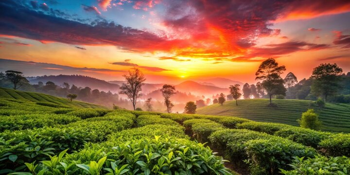 Dooars Sunrise: Lataguri Tea Garden Silhouette, February 2023, North Bengal, India - Stunning Landscape Photography