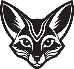 Obraz premium fennec fox head clipart, fennec fox head silhouette vector illustration, fennec fox head logo silhouette vector black and white
