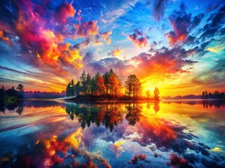 Obraz premium Abstract Double Exposure Landscape with Blot-like Shapes: Surreal Nature Photography