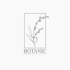 Obraz premium Vector floral hand drawn logo template in elegant and minimal style with black color on grey background illustration. For badges, labels, logotypes and branding business identity.
