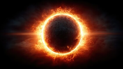 Fototapeta premium Fiery Ring Surrounding Dark Sphere in Smoky Space