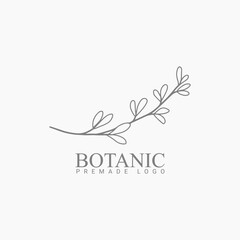 Vector floral hand drawn logo template in elegant and minimal style with black color on grey background illustration. For badges, labels, logotypes and branding business identity.
