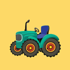 Flat-vector tractor illustration on a yellowish background, showcasing agricultural machinery used in farming, harvesting, and rural transportation. Perfect for farmland and heritage designs.