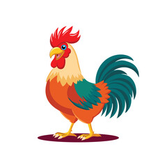 Colorful rooster vector illustration featuring a cheerful farm bird standing proudly with wings slightly spread. perfect for agriculture and farm animal themes.