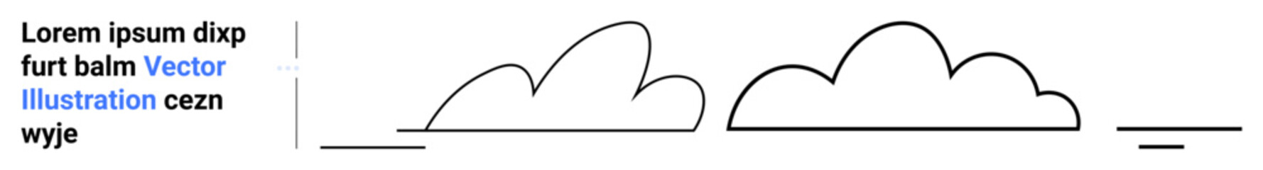 Abstract black-and-white cloud illustrations with horizontal lines and placeholder text. Ideal for branding, minimal design, weather theme, technical interface, app concepts, education, simple