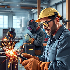 Skilled Metalworker Fabricating Structure with Welding in Industrial Workshop
