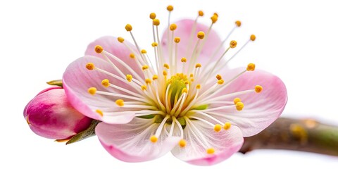 Obraz premium Macro Plum Blossom Photography, Early Spring Prunus Mume, White Background, Closeup Flower Images