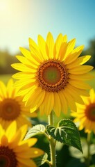 Obraz premium Bright and cheerful sunflower floral texture on a warm sunny day, outdoor, design