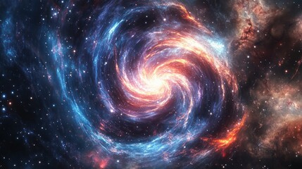 Vibrant celestial dance, cosmic nebula with swirling interstellar dust clouds