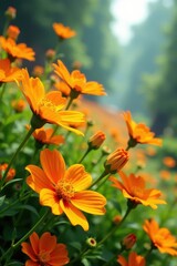 Bright orange and yellow flowers in full bloom, bloom, petal