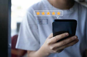 A close-up view of a person using a smartphone while checking reviews, showcasing the importance of digital ratings in modern decision-making.
