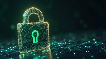Animated digital padlock surrounded by glowing network connections