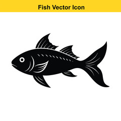 Black beautiful fish Silhouettes isolated on white background Vector illustration.