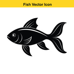 Black beautiful fish Silhouettes isolated on white background Vector illustration.