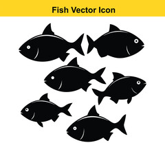 Black beautiful fish Silhouettes isolated on white background Vector illustration.