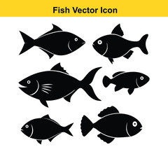 Black beautiful fish Silhouettes isolated on white background Vector illustration.