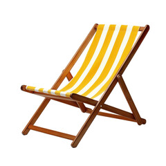 Wooden beach chair with yellow and white striped fabric in bright natural lighting isolated on transparent background