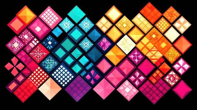 Colorful geometric patterns arranged in diamond shapes