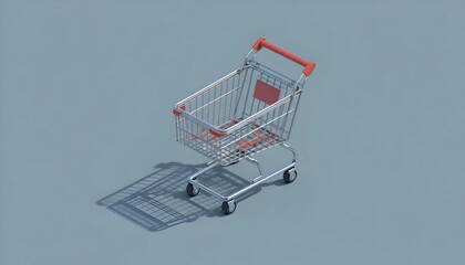 Shopping Cart Isolated on Blue Background Simple Minimalist Still Life