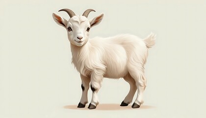 Fototapeta premium Adorable Baby Goat Standing Still Isolated on Simple Background Illustration